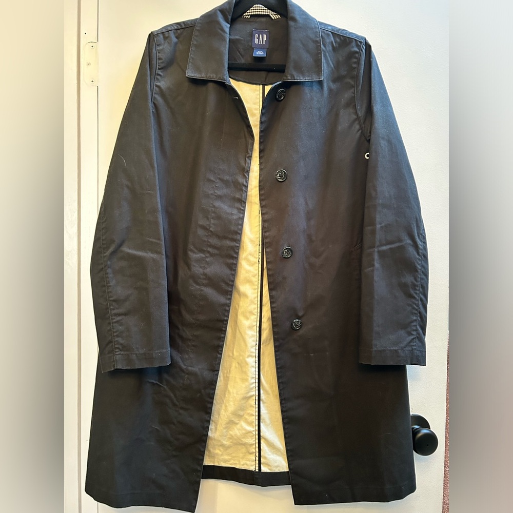 Retro Gap Black Trench Button Up Midi Coat